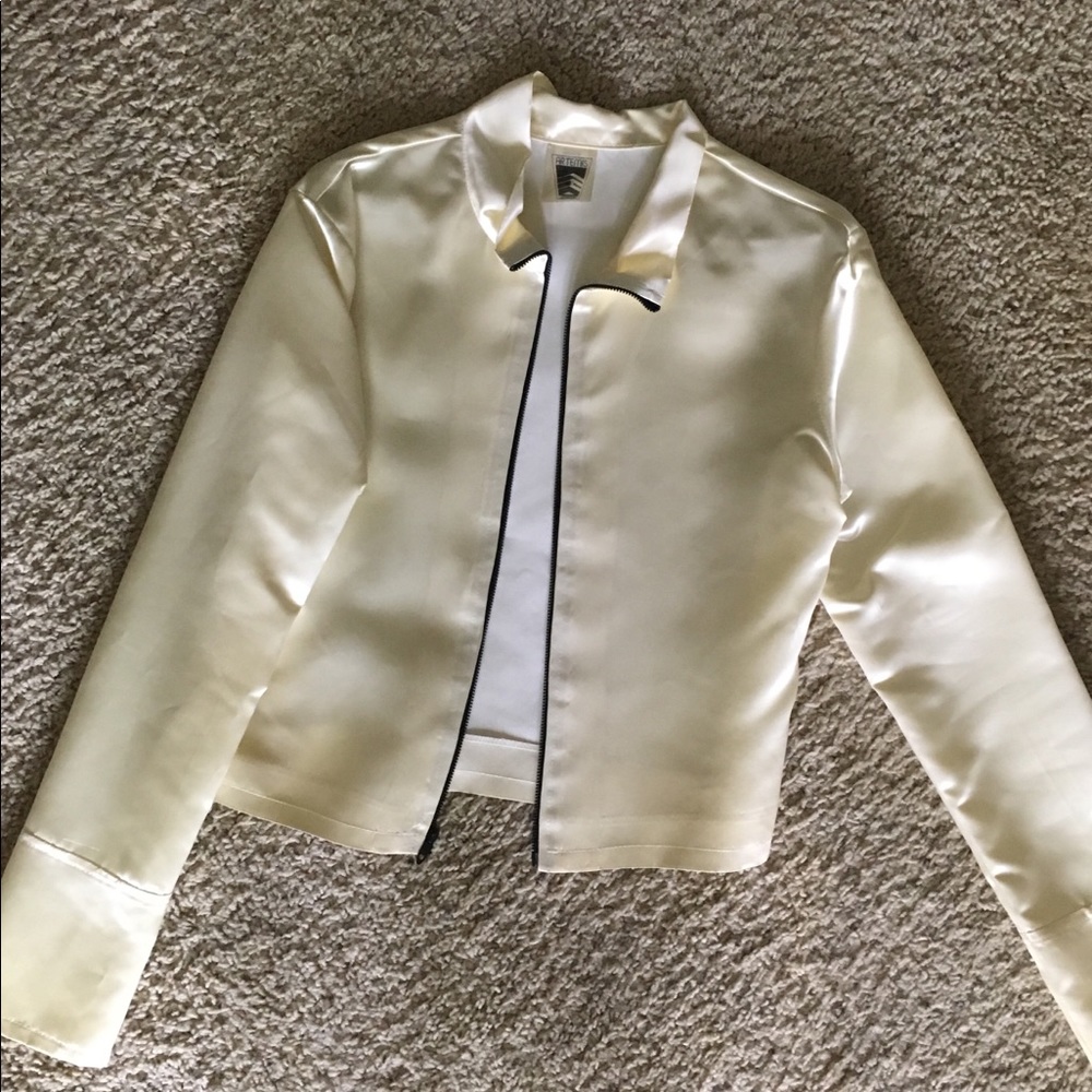 Unique Satin Cream Moto Jacket